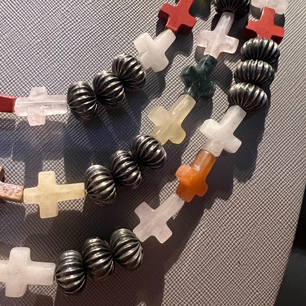 Native American Multi Gemstone Silvertone Beaded … - image 5